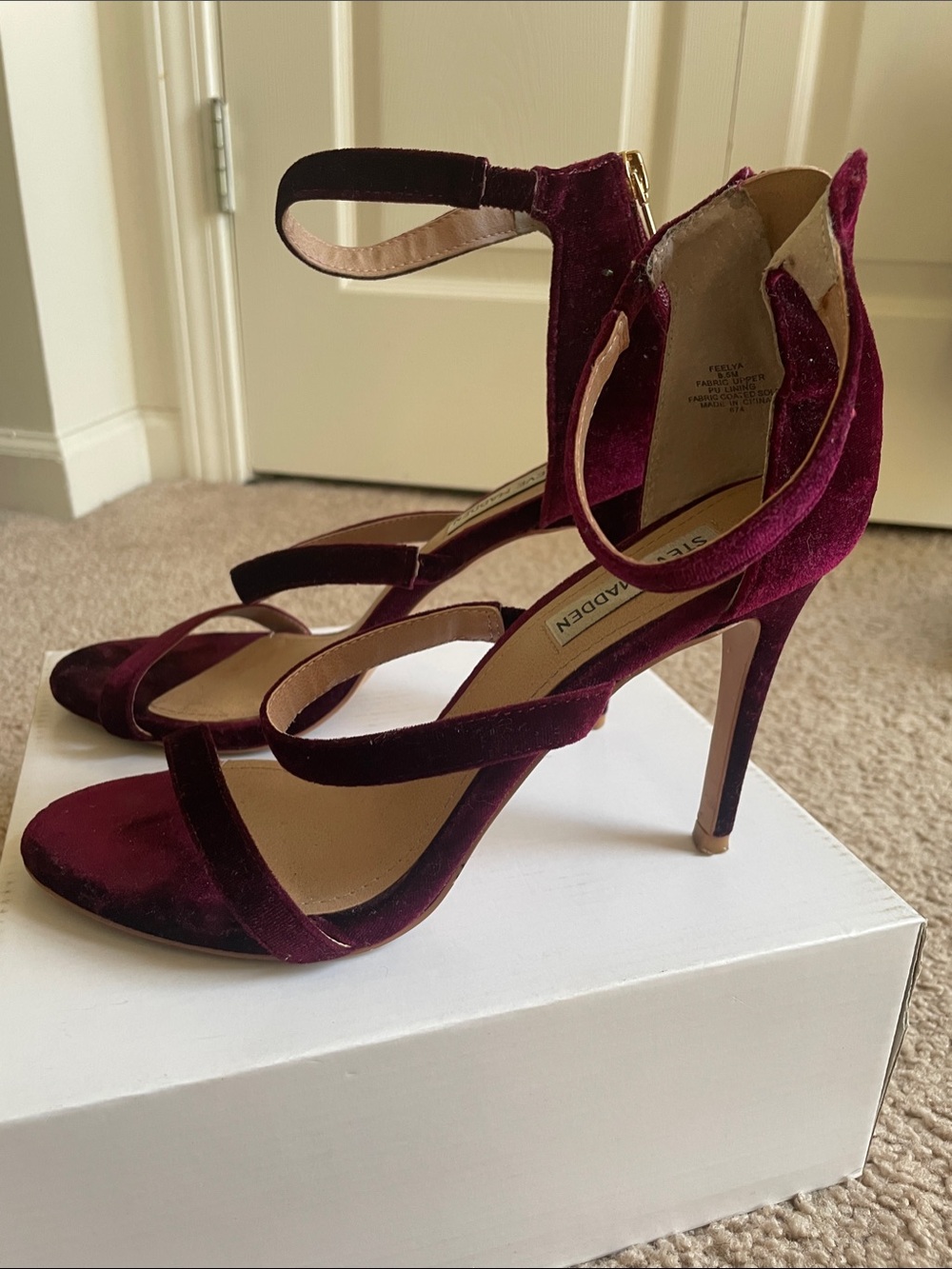 Steve Madden Burgundy Velvet Ankle-Strap Stiletto Heels